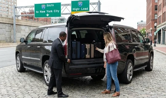 Traveler calling car service after flight cancellation at Logan